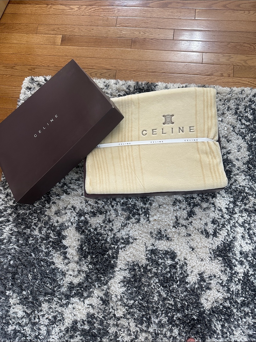 Celine Cream Embroidered Logo Dust Bag with Brown Box